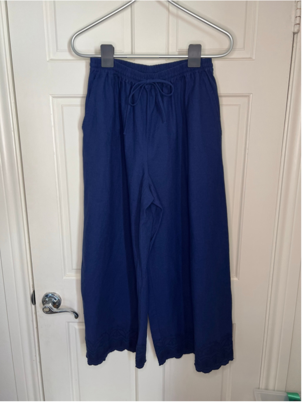 Roller Rabbit x Target Scalloped Hem Drawstring Linen Blend Pants Navy Blue - M - Picture 3 of 8